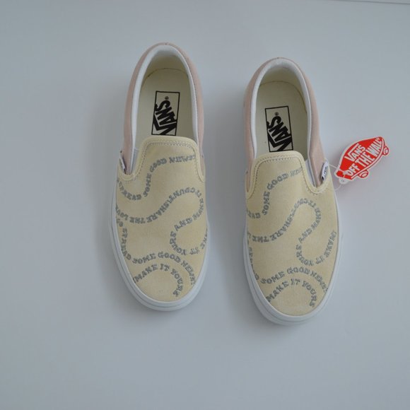 vans slip on embroiled suede and canvas sun pastel cream pink sneaker shoes nwt - Picture 3 of 8